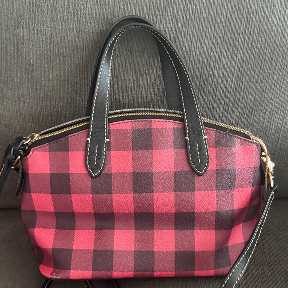 Dooney & Bourke Pink and Black Checkered Satchel - Picture 6 of 13